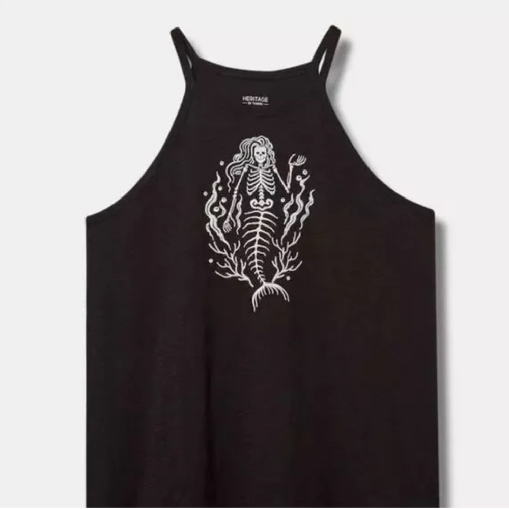 Torrid Black Tank with Embroidered White Mermaid